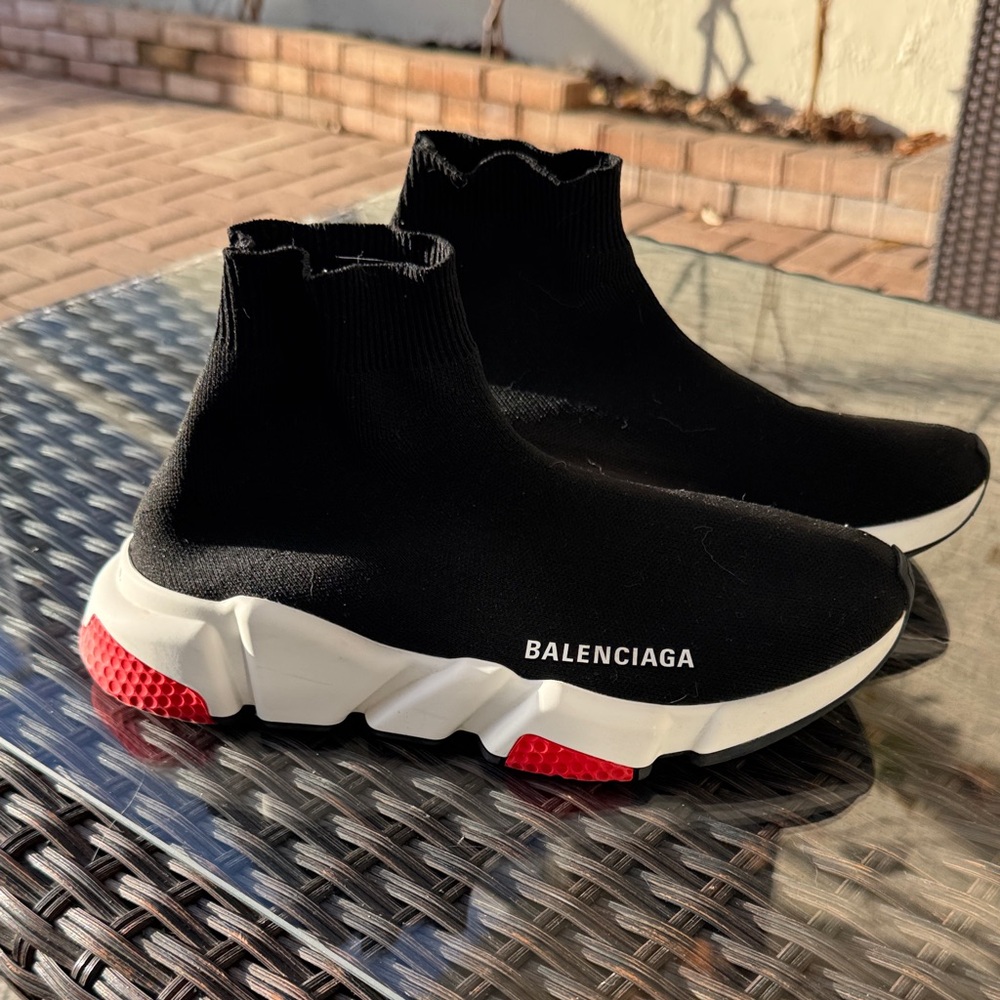 Balenciaga Black and White Knit Sneakers